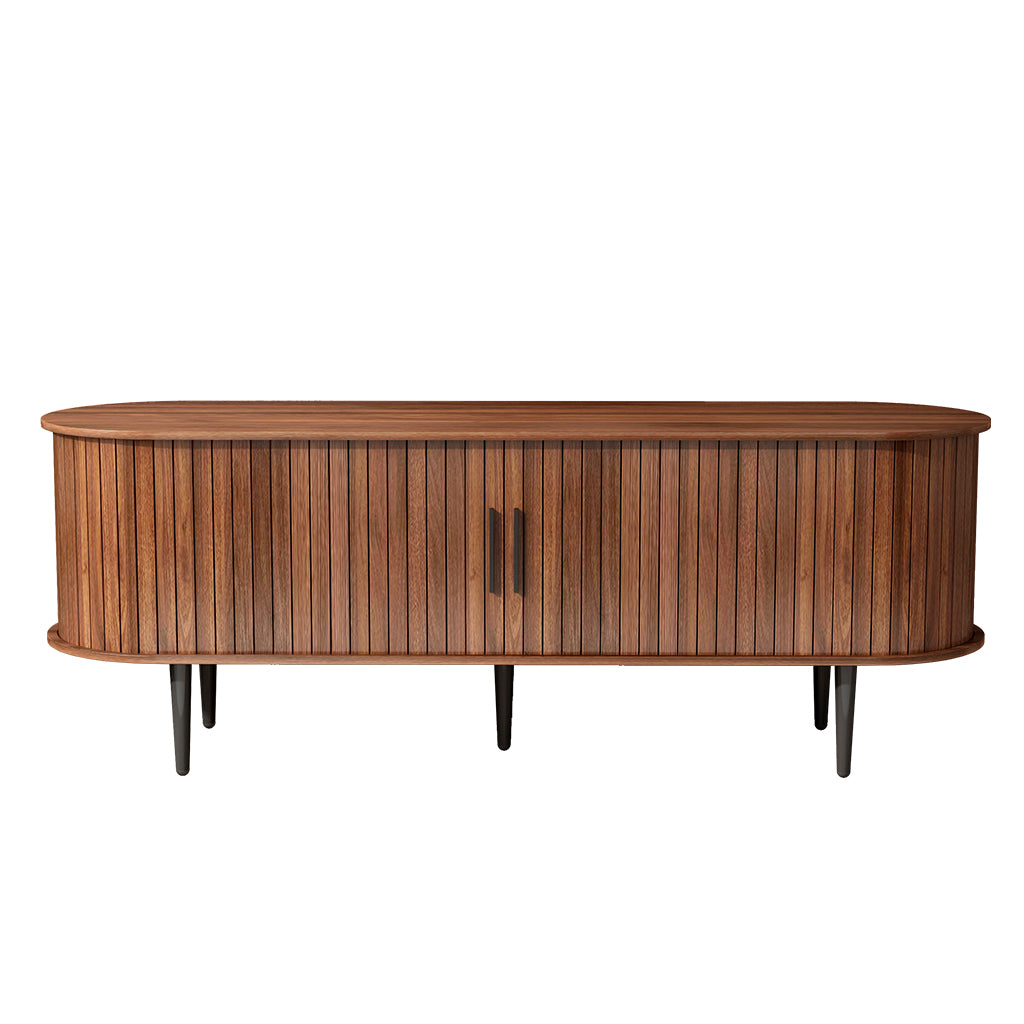 GDFStudio Fennik Mid-Century Modern Wooden TV Stand with Sliding Door, Walnut/55"W