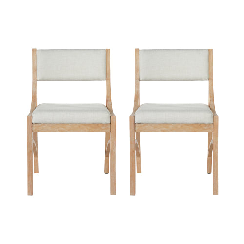 Christopher Knight Home Elodie Mid-Century Modern Upholstered Dining Chair with Curved Rubber Wood Frame (Set of 2), Natural/Beige