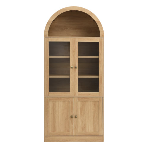 Christopher Knight Home Suada Modern 5-Tier Tall Arched Top Storage Cabinet with 2 Tempered Glass Doors, Natural