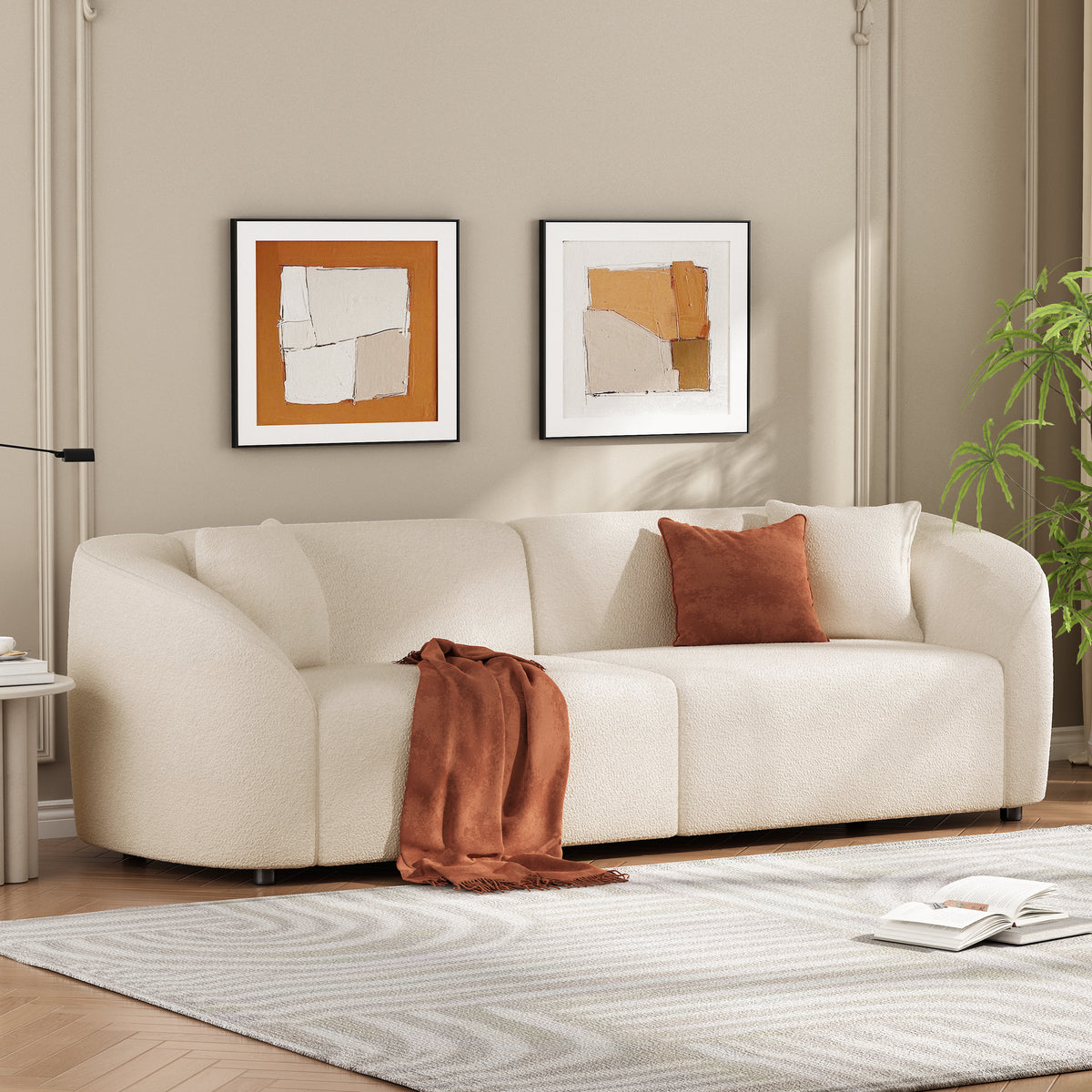 Christopher Knight Home Godwin 87.5" Modern Upholstered 3 Seater Curved Sofa, White