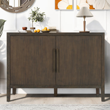 GDFStudio Louisa 47.25" Farmhouse Pine Veneer Storage Buffet Cabinet with Doors and Adjustable Feet, Dark Brown
