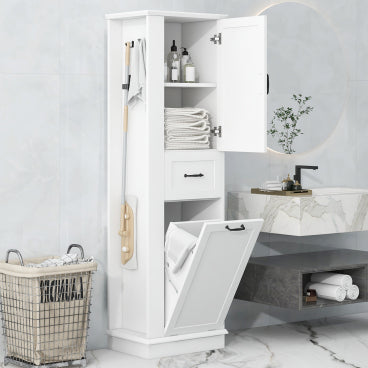 GDFStudio Finn Modern Tall Storage Cabinet with Tilt-Out Compartment and Adjustable Shelves, White