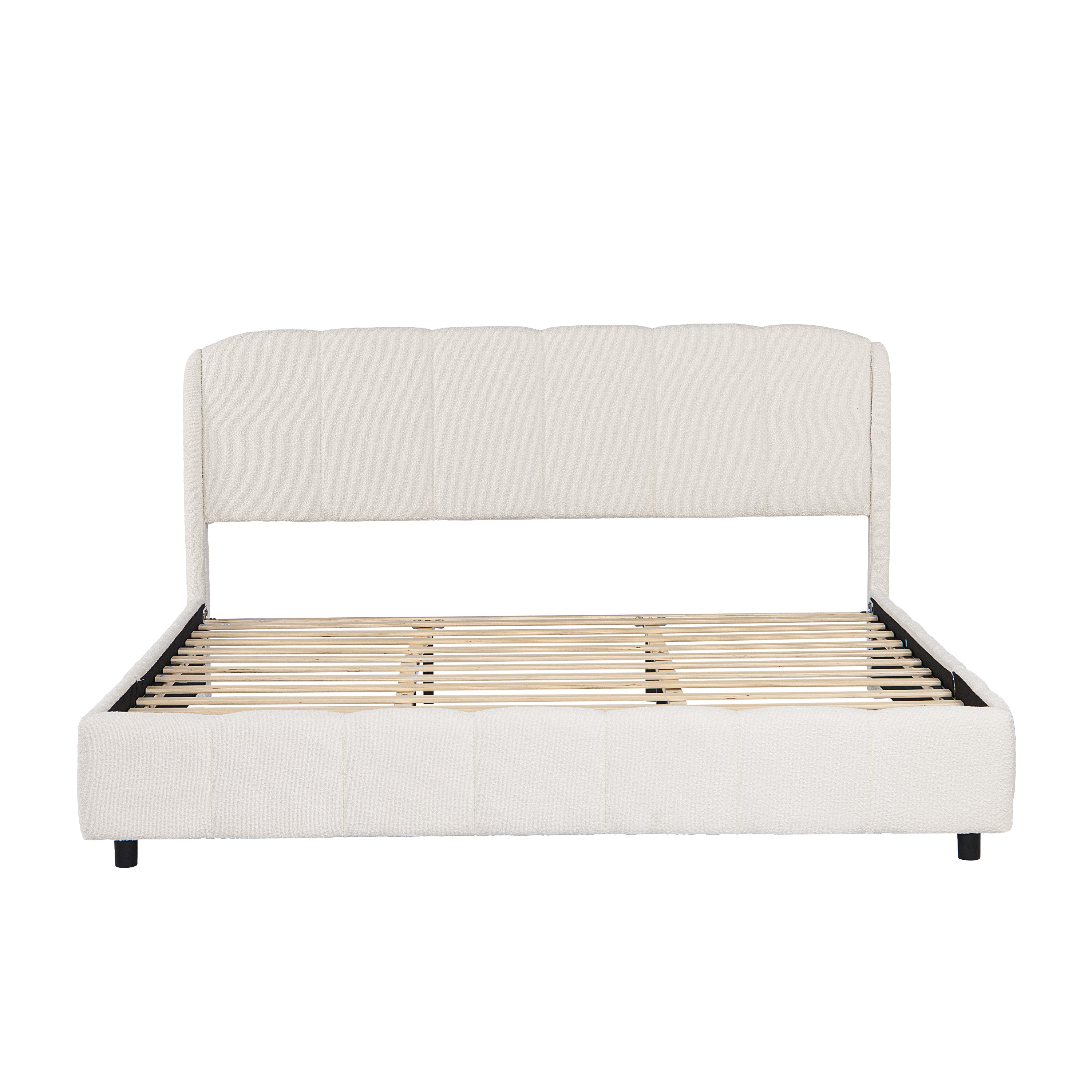 Christopher Knight Home Ella Boucle Upholstered Platform Bed with Headboard, Beige, King