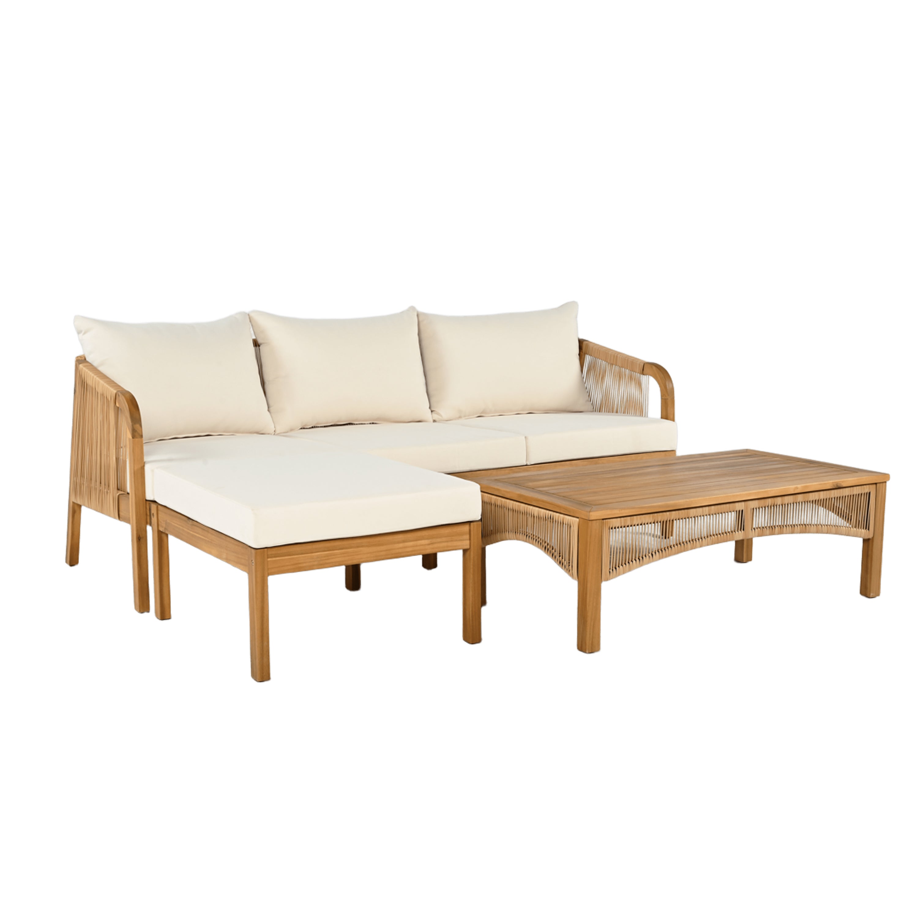 Christopher Knight Home Preston Outdoor Acacia Wood and Wicker 4 Seater Chat Set with Cushions, Teak and Beige