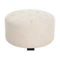 Christopher Knight Home Round Linen Ottoman with Button Tufted Design & Birch Wood Legs – Versatile Footstool and Extra Seating