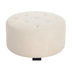 Christopher Knight Home Round Linen Ottoman with Button Tufted Design & Birch Wood Legs ¨C Versatile Footstool and Extra Seating