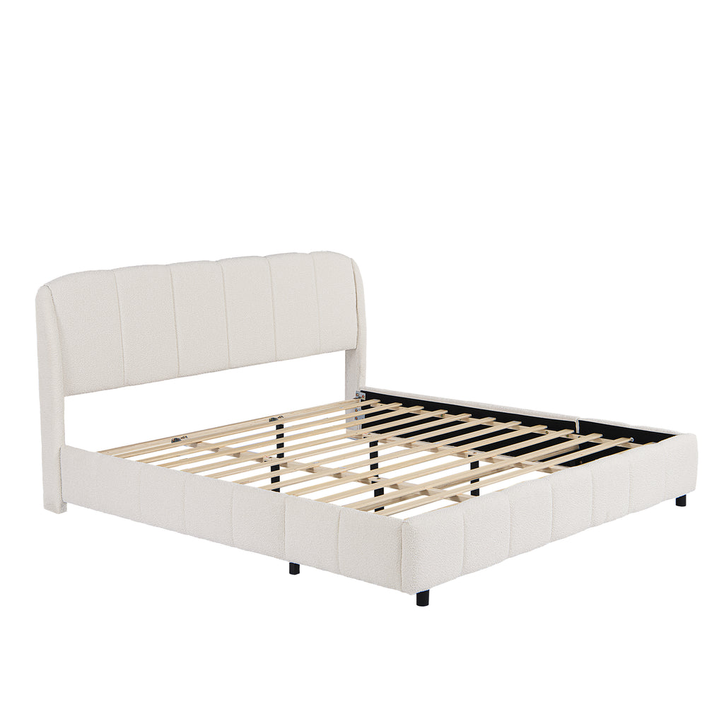 Christopher Knight Home Boucle Upholstered Platform Bed with Rounded Headboard & Sturdy Frame, King