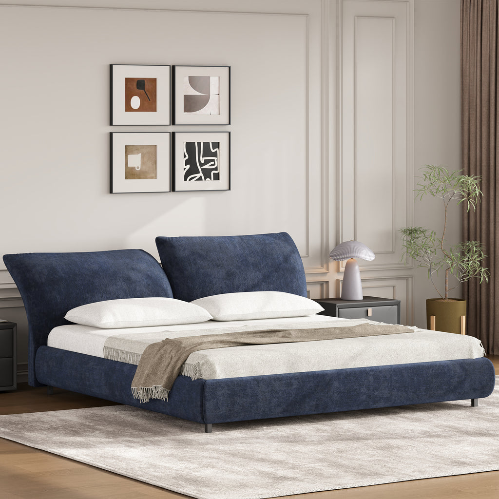 Christopher Knight Home Modern Fabric Upholstered Bed with Adjustable Cushion Headboard & Wood Slat Support