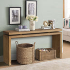 GDFStudio Esom 60" Farmhouse Wood Console Table with Double Board Suspension Shelves, Antique Brown