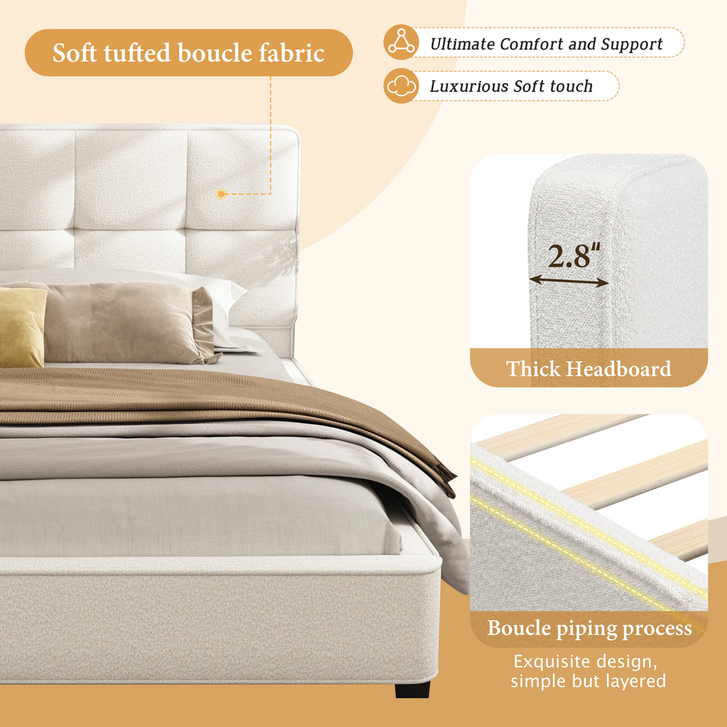 Christopher Knight Home Modern Boucle Upholstered Platform Bed with Tufted Headboard,King