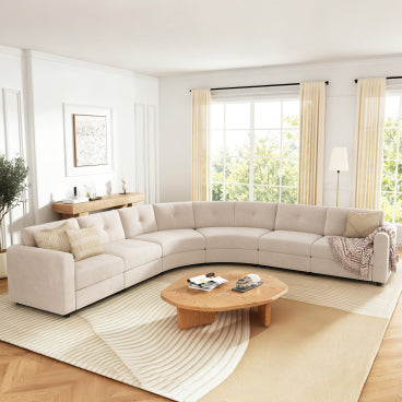 GDFStudio Lennox Contemporary Upholstered 6-Piece Curved Modular Sectional Sofa with Button Tufted Back, Oatmeal Chenille
