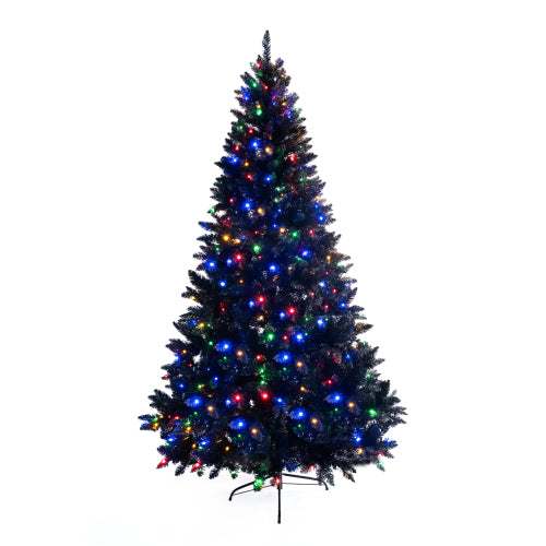 GDFStudio Noelle Modern Glam PVC 6FT Pre-Lit Artificial Christmas Tree with 280 Multicolor LEDs, Black