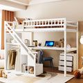 Bunk Bed with Stairs, Desk & LED Lights, Space-Saving Storage Bunk Bed with Drawers for Kids & Teens