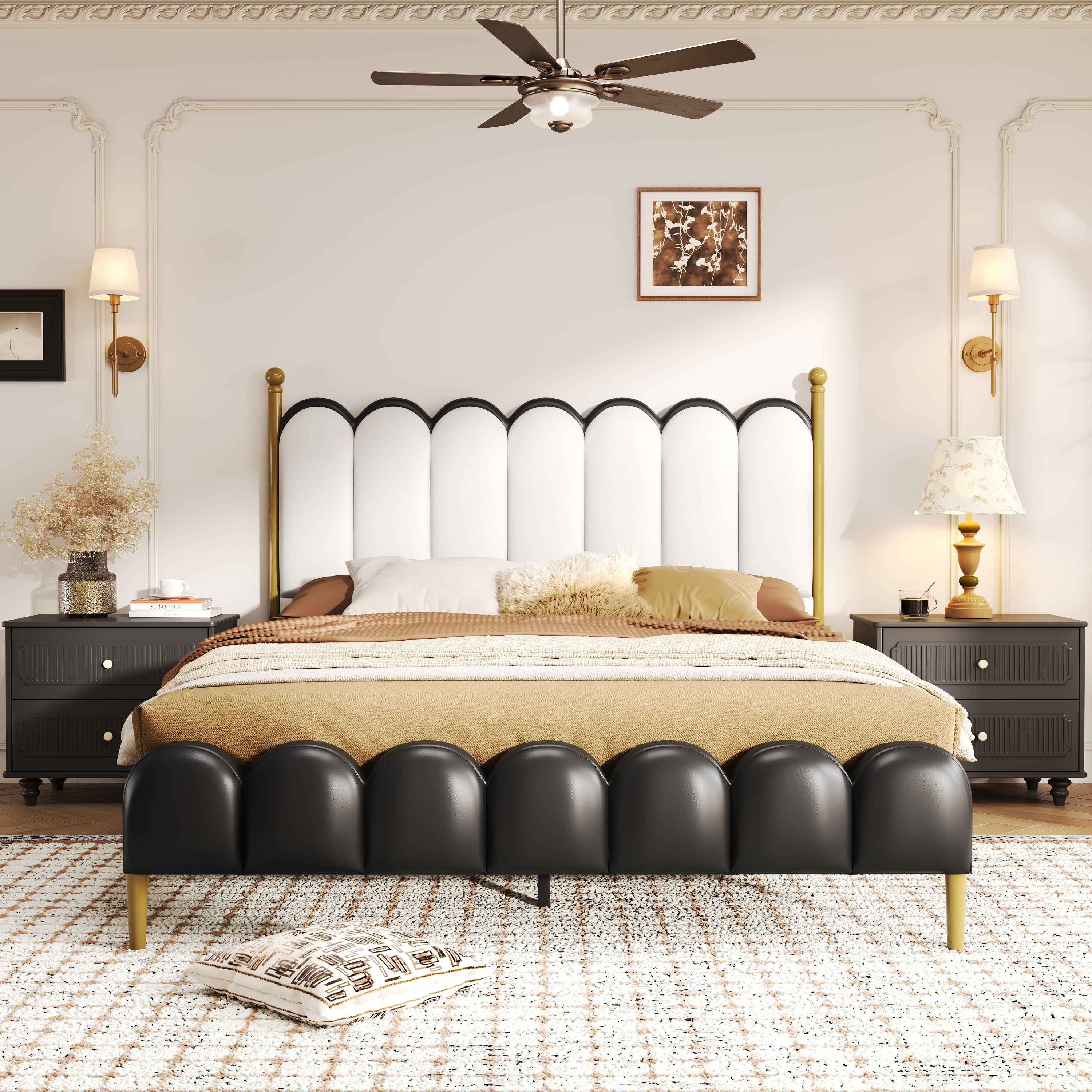 Christopher Knight Home Luxury Faux Leather Bed Frame with Curved Headboard & Solid Wood Support