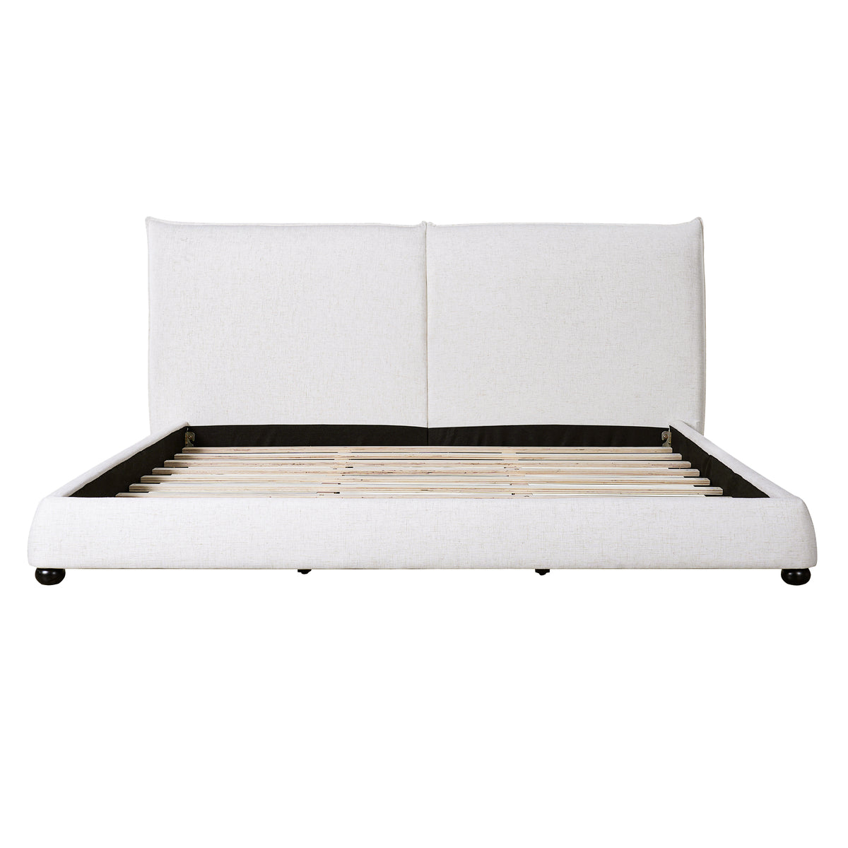 Christopher Knight Home Emma Modern Low-Profile Platform Bed with Linen Fabric Pillow-Back Headboard, Beige, King