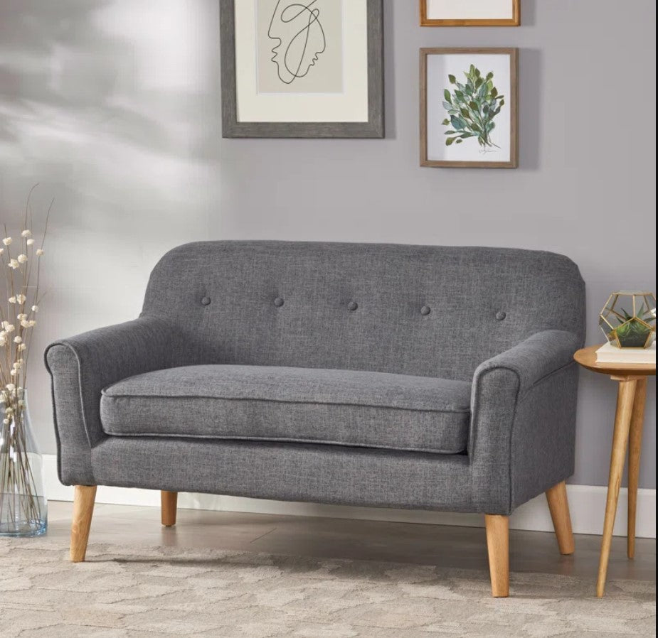 Modern Upholstered Loveseat with Rubberwood Legs ¨C Compact 2-Seater Sofa