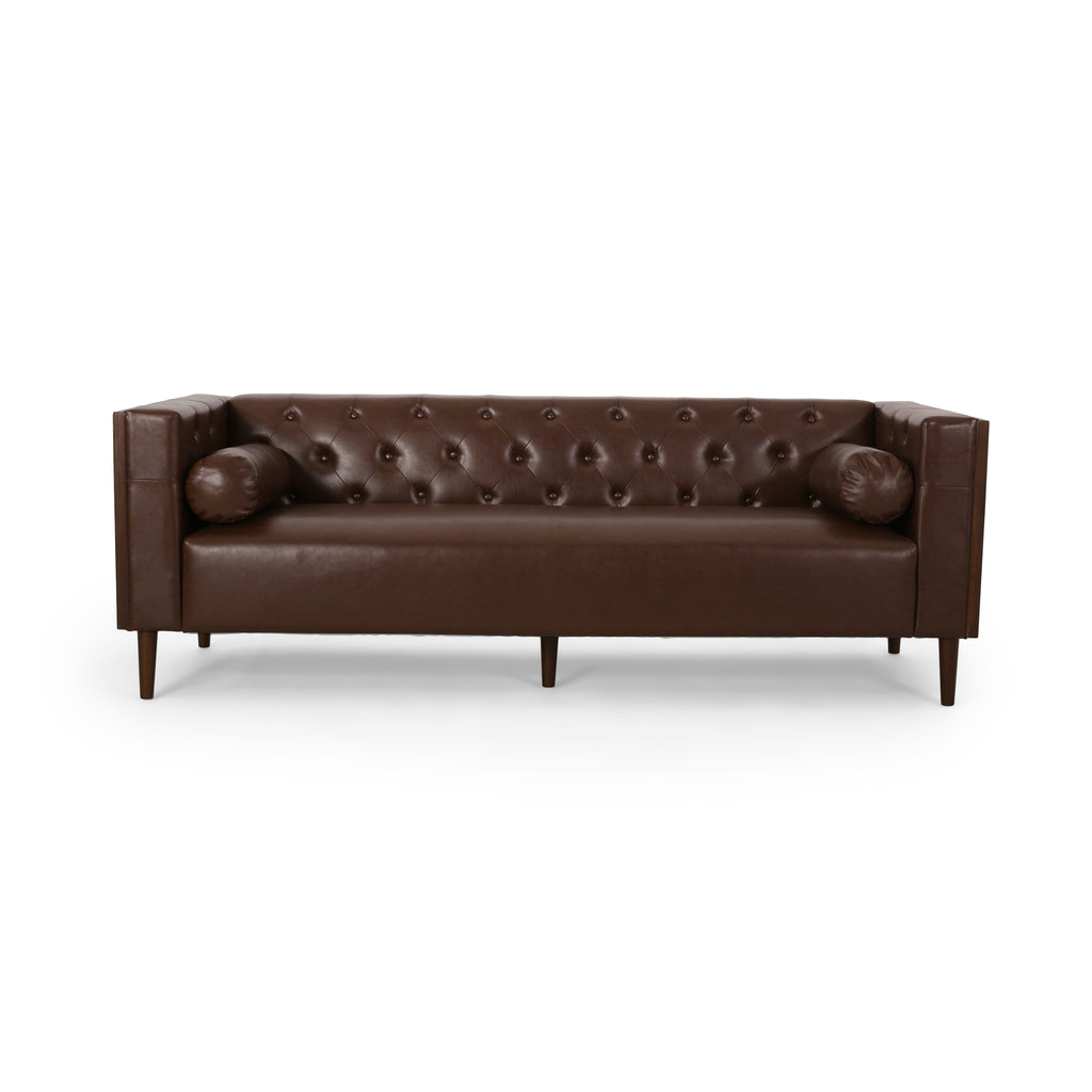 Contemporary Sofa with Diamond Tufting & Wood-Like Accents Deep Seating Modern Upholstered Couch