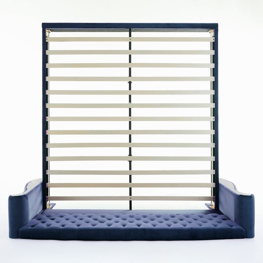 Christopher Knight Home Modern Velvet Wingback Tufted Platform Bed with Nailhead Trim and Silver Legs