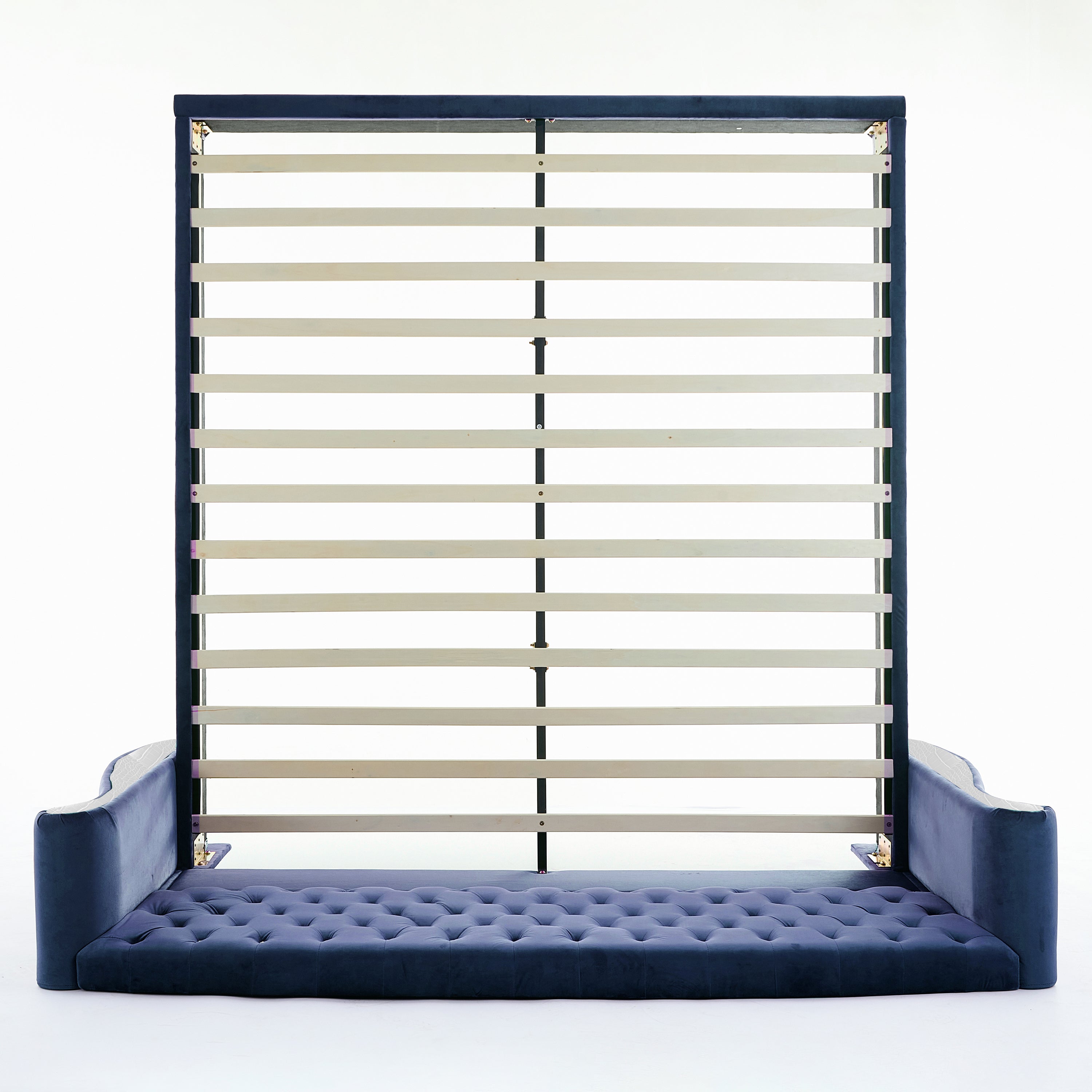 Christopher Knight Home Modern Velvet Wingback Tufted Platform Bed with Nailhead Trim and Silver Legs