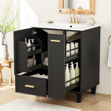 Christopher Knight Home Able 24" Bathroom Vanity with Ceramic Sink, 2-Tier Pull-Out Basket and Deep Drawer, Black