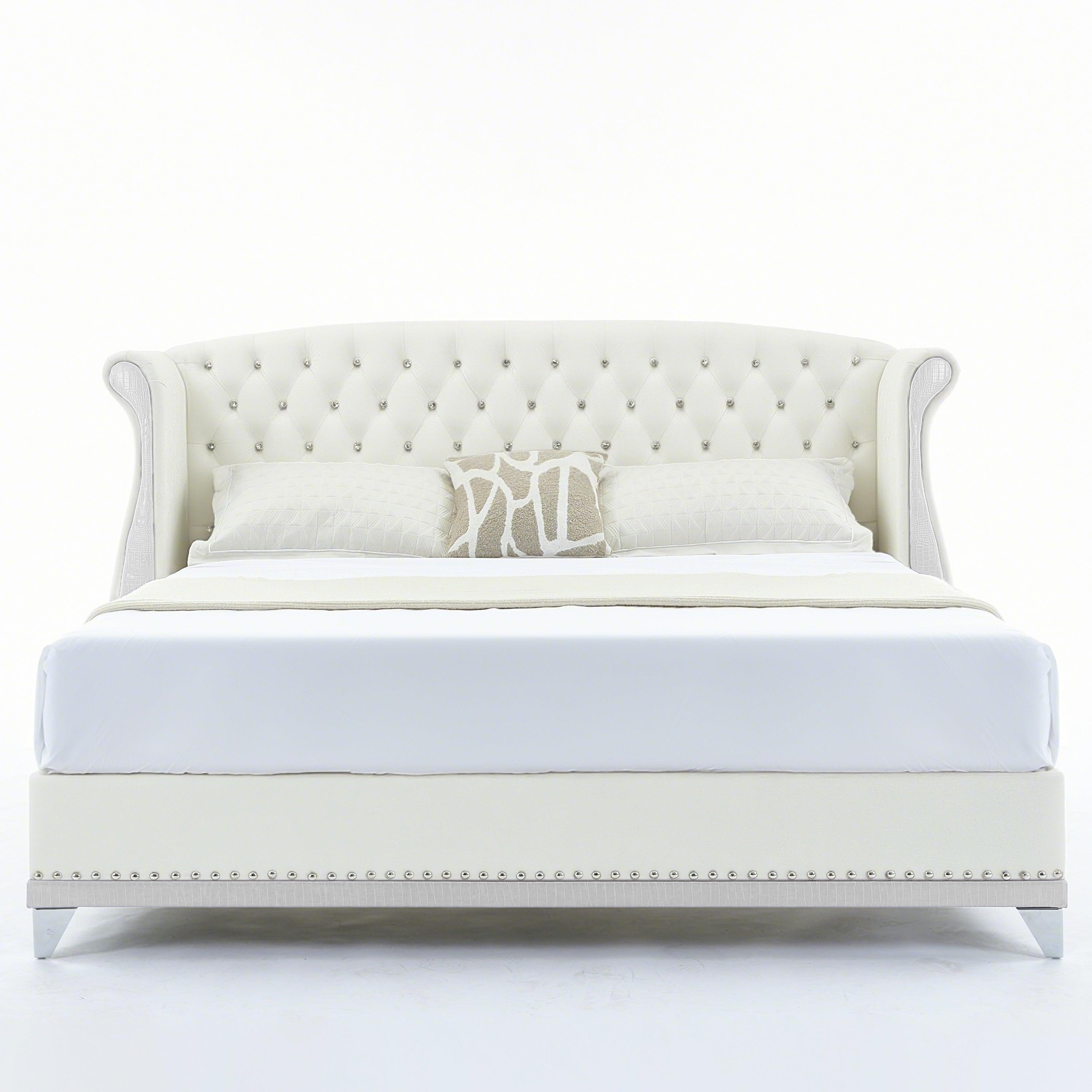 Christopher Knight Home Modern Velvet Wingback Tufted Platform Bed with Nailhead Trim and Silver Legs