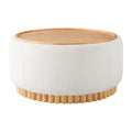 GDFStudio Carson Modern Chenille Upholstered Round Storage Ottoman Coffee Table with Reversible Lid, Beige