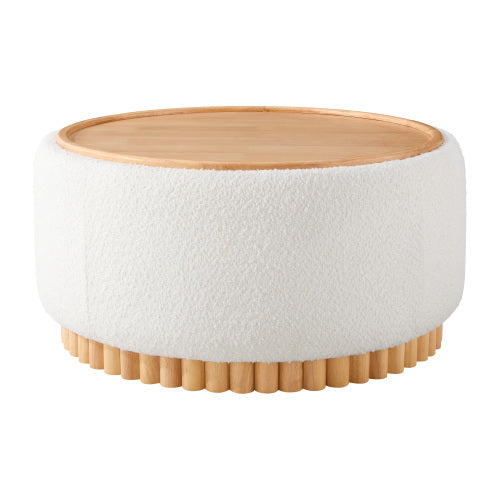 GDFStudio Carson Modern Chenille Upholstered Round Storage Ottoman Coffee Table with Reversible Lid, Beige