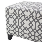Storage Bench Ottoman with Hidden Storage & Geometric Gray-White Upholstery