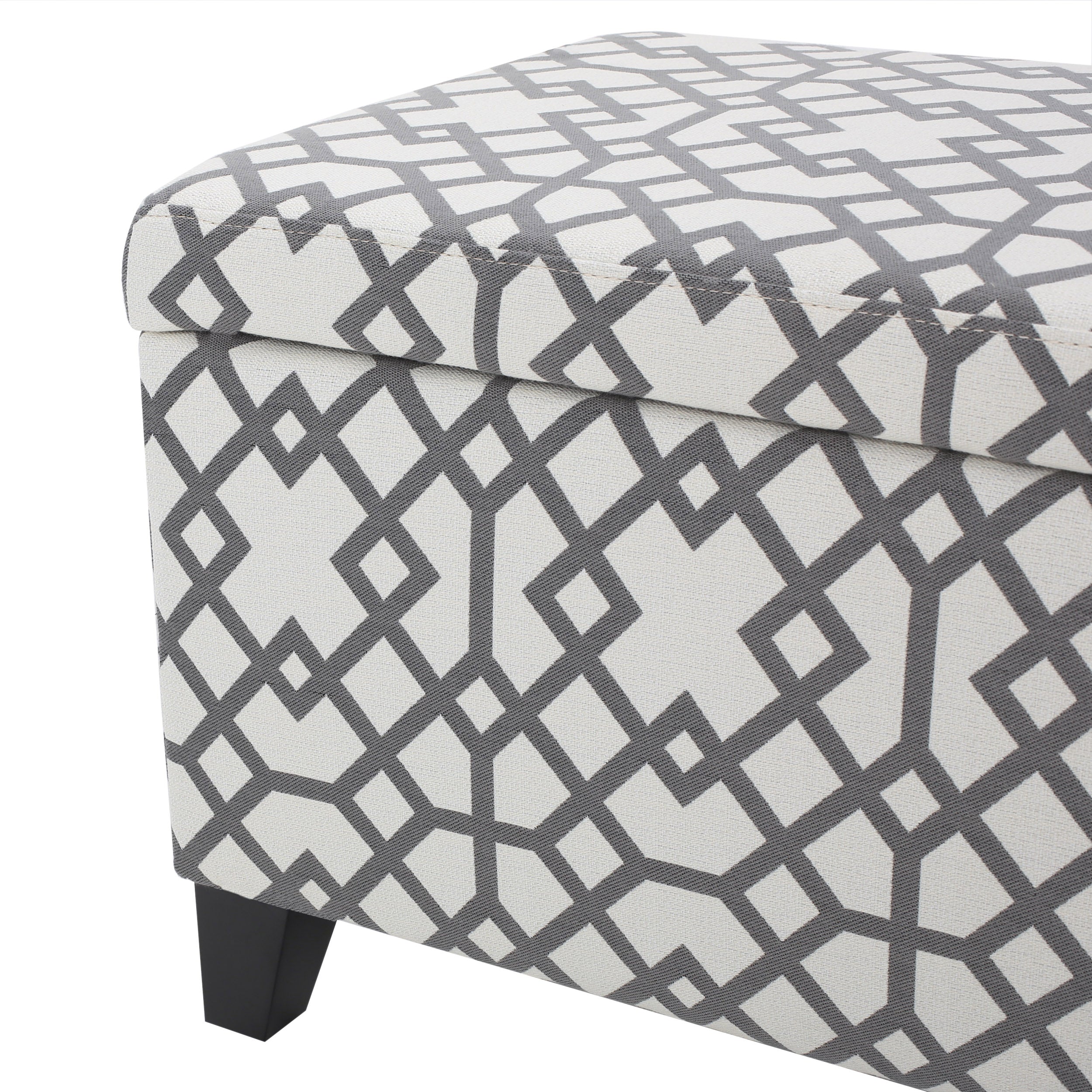 Storage Bench Ottoman with Hidden Storage & Geometric Gray-White Upholstery