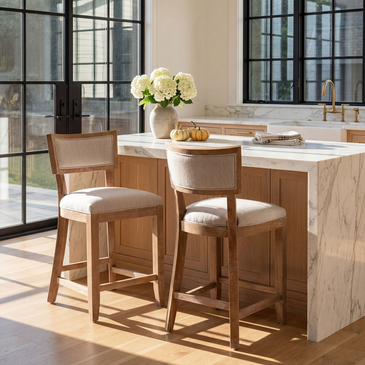 Christopher Knight Home Wina 26.5" Rubberwood Upholstered Counter Stool, Set of 2, Beige/Natural