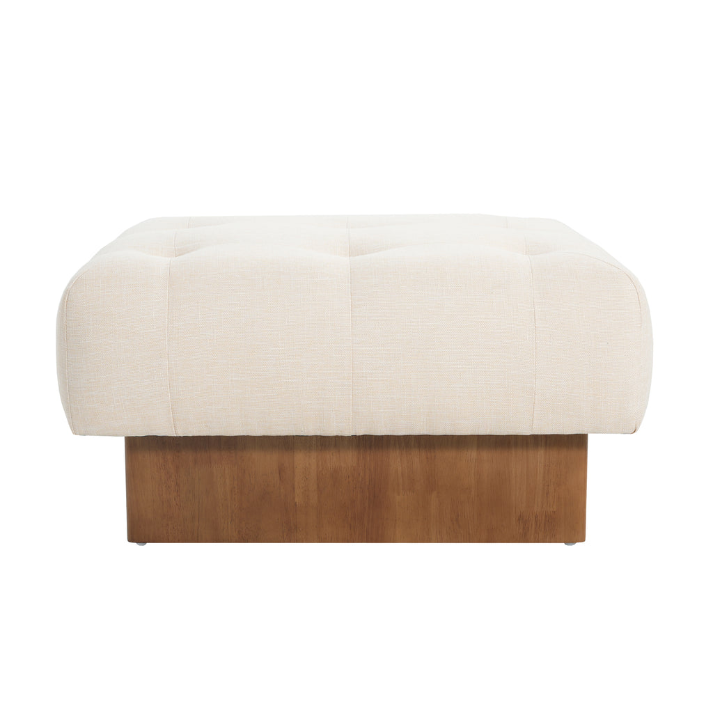 Christopher Knight Home Modern Linen Square Ottoman – Tufted Upholstered Footstool with Wood Legs for Living Room