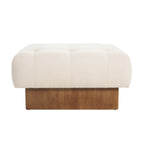 Christopher Knight Home Modern Linen Square Ottoman ¨C Tufted Upholstered Footstool with Wood Legs for Living Room