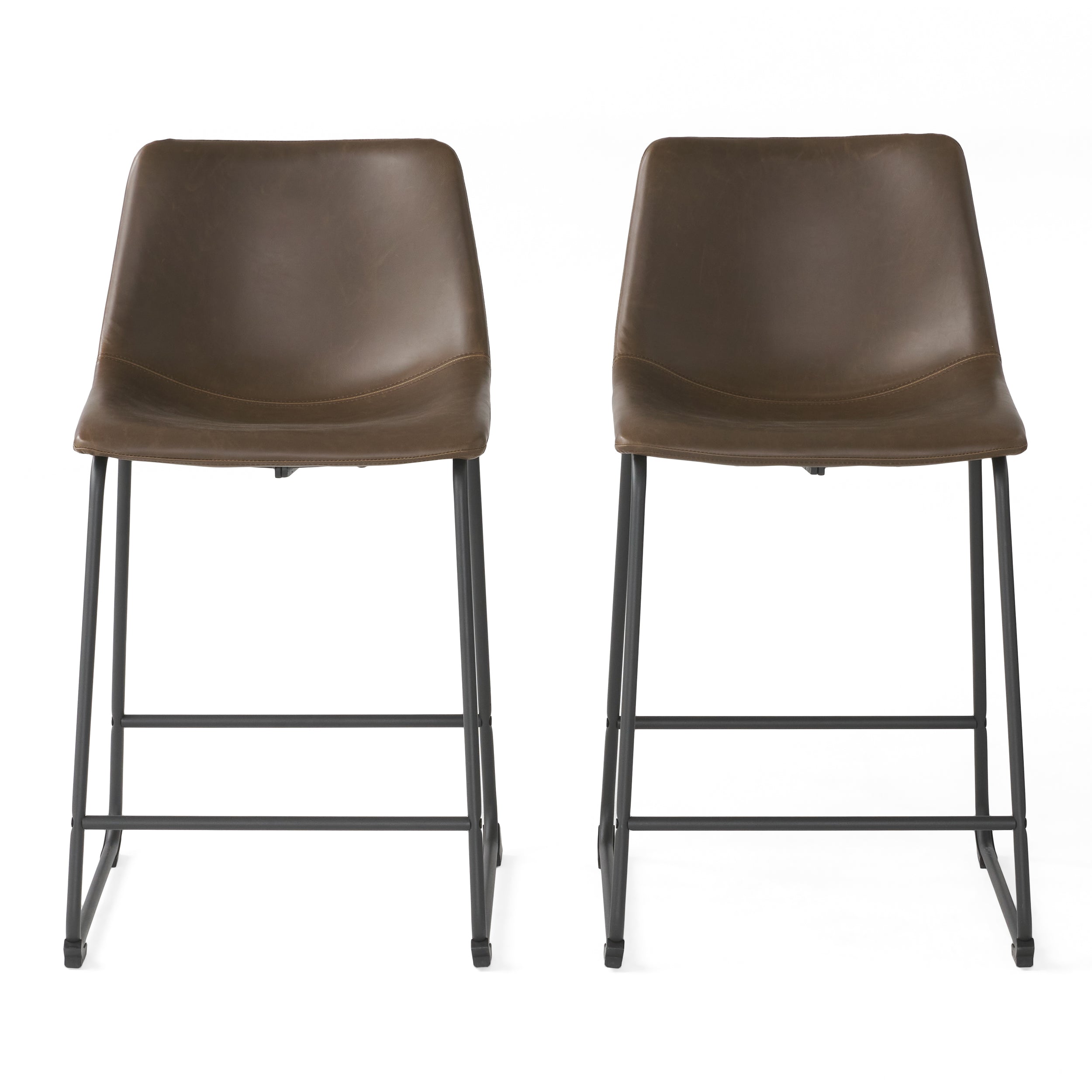 Christopher Knight Home Juliana Modern 24 Inch Faux Leather and Steel Frame Counter Stools (Set of 2), Brown