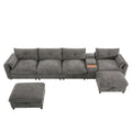 GDFStudio Parker Modern 136" Chenille U-Shaped Modular Sectional Sofa with Two Storage Ottomans and Multifunction Console, Gray
