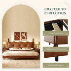 Christopher Knight Home Vintage Wood-Post Faux Leather Platform Bed with Button Headboard & Strong Support Frame