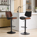 GDFStudio Agnes Faux Leather Upholstered Bentwood Swivel Adjustable Height Bar Stool(Set of 2), Black