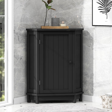 GDFStudio Clara Modern Wood Triangle Freestanding Corner Bathroom Storage Cabinet with Adjustable Shelf, Black
