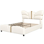 Christopher Knight Home Butterfly-Headboard PU Leather Platform Bed with Wood Slats & Metal Accents