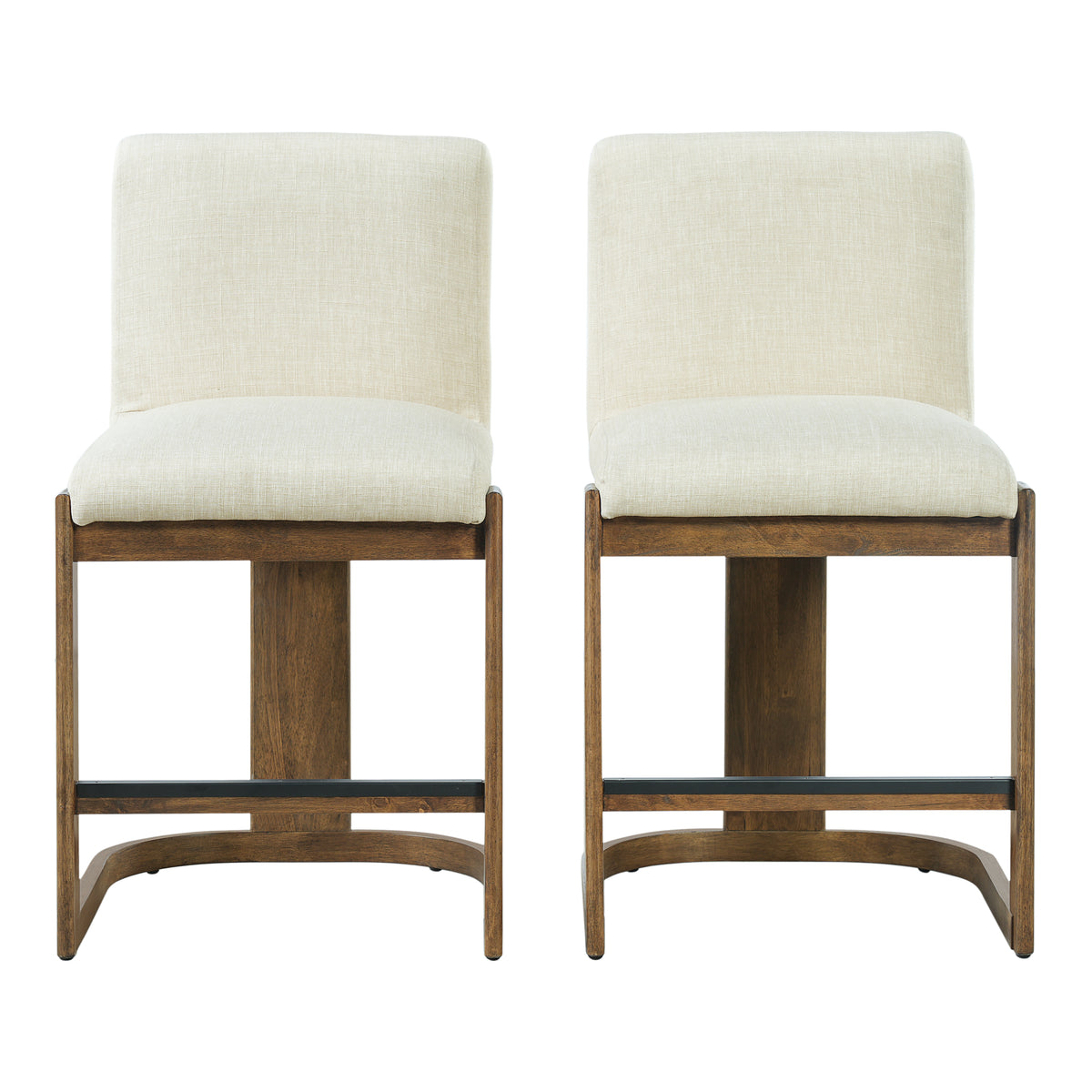 Christopher Knight Home Janessa Modern Rubberwood Linen Upholstered Bar Stools (Set of 2), Beige/Walnut