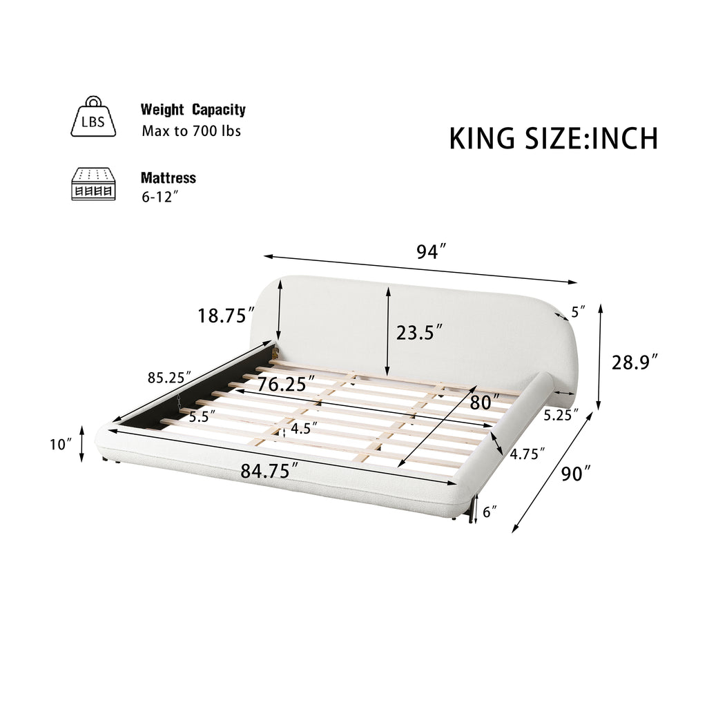 Christopher Knight Home Modern Boucle Upholstered Bed Frame with Thick Padded Headboard & Sturdy Wood-Steel Support