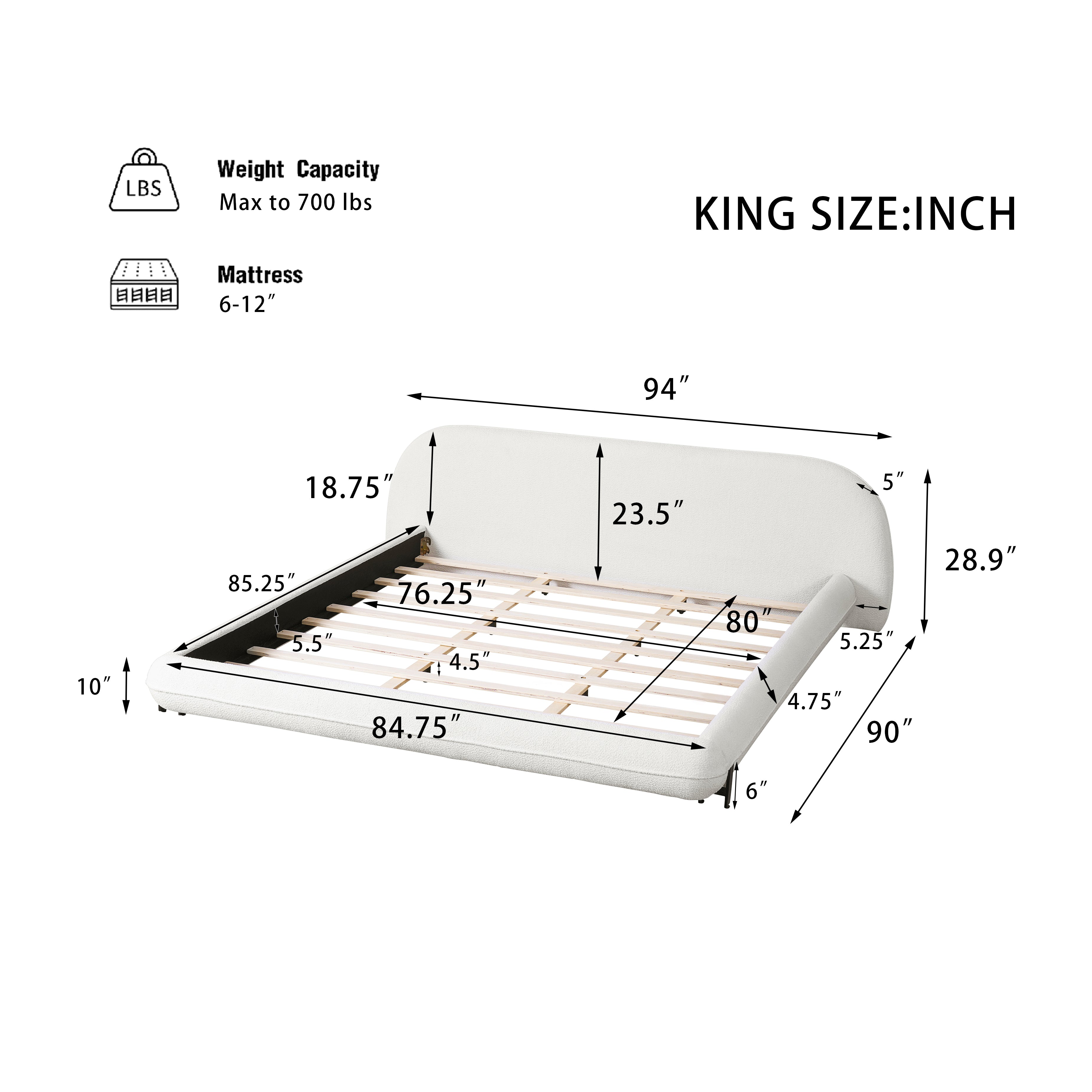 Christopher Knight Home Modern Boucle Upholstered Bed Frame with Thick Padded Headboard & Sturdy Wood-Steel Support
