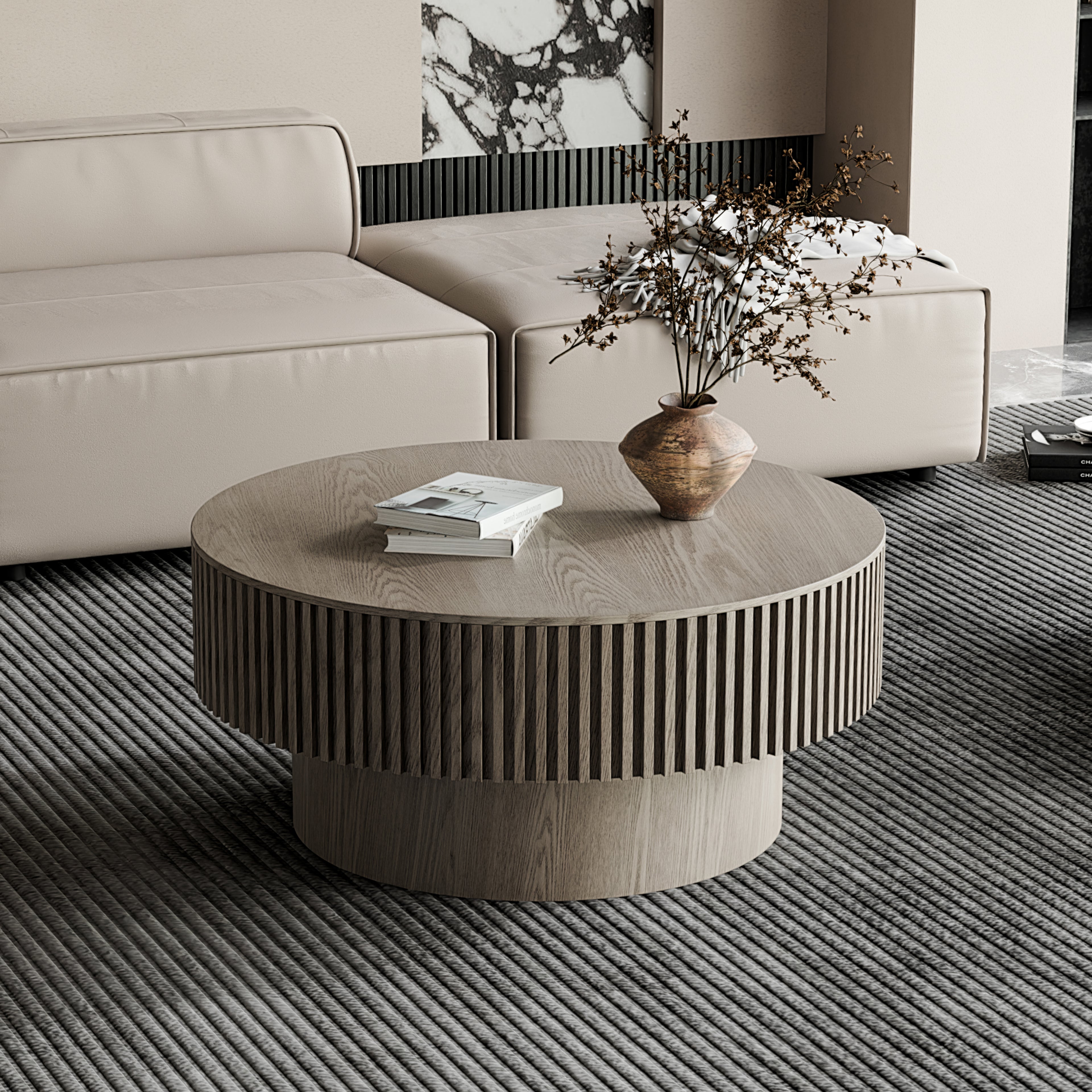 GDFStudio Sophia Modern Round Coffee Table with Storage