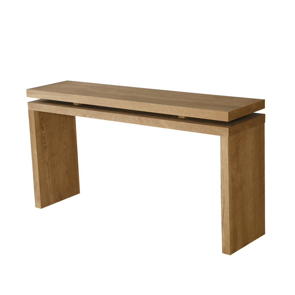 GDFStudio Esom 60" Farmhouse Wood Console Table with Double Board Suspension Shelves, Antique Brown