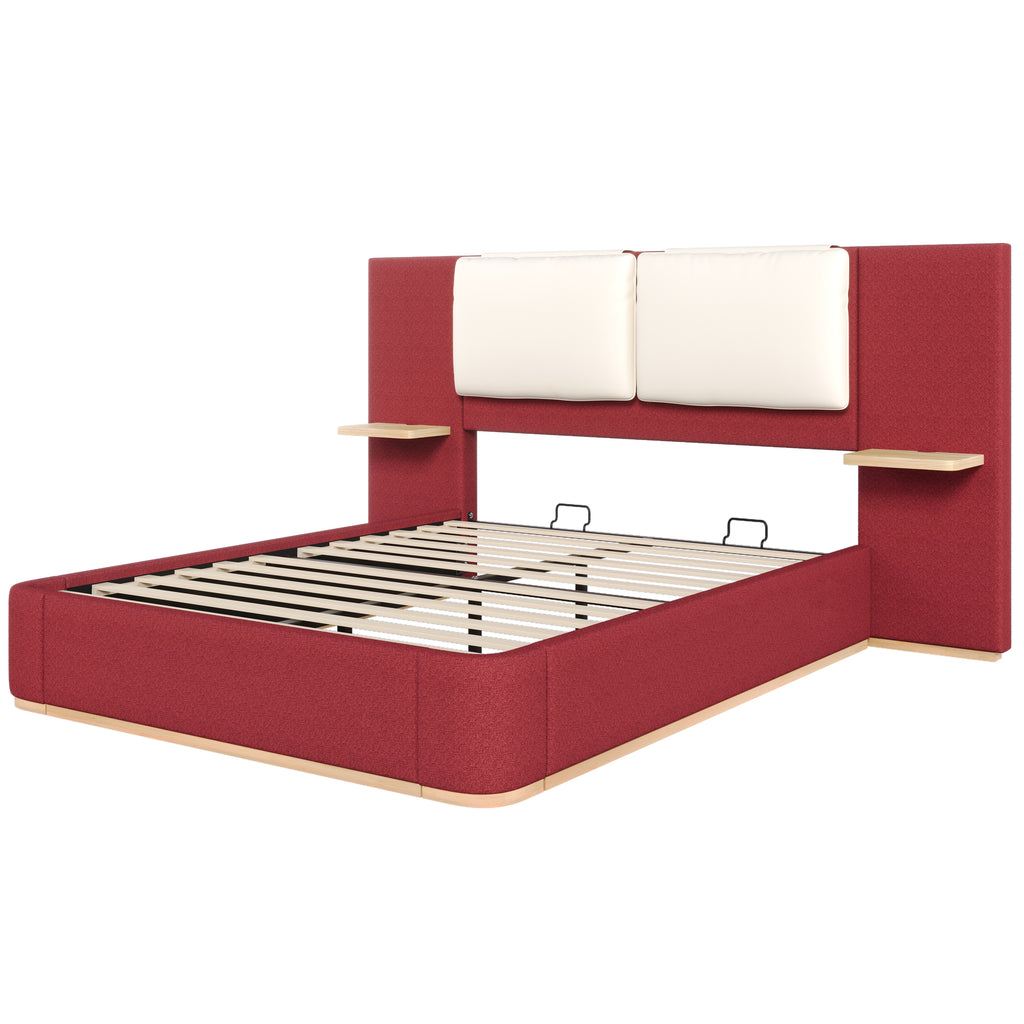 Christopher Knight Home Upholstered Storage Platform Bed with PU Headboard Cushion & Built-In Side Shelves