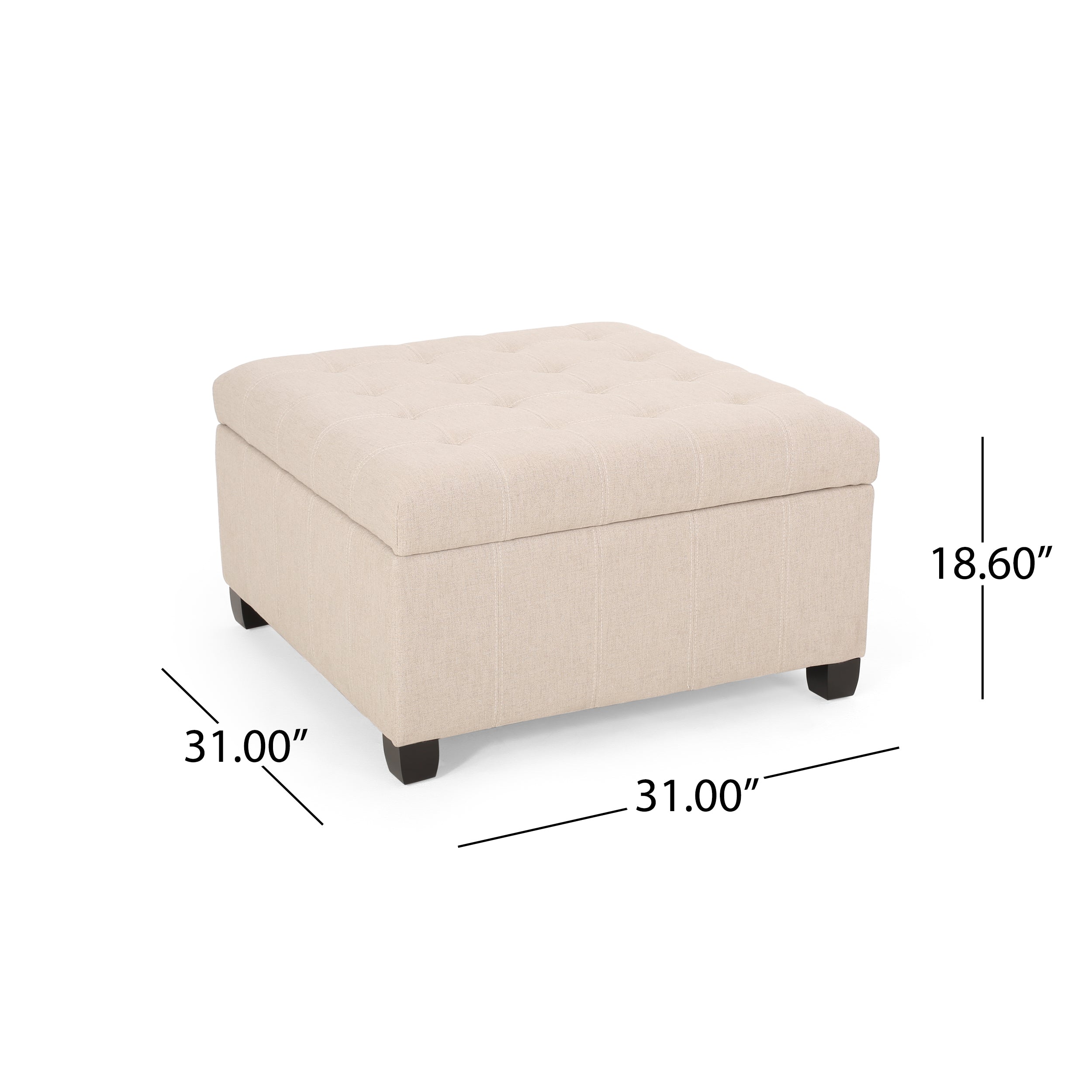 Tufted Square Storage Ottoman with Soft-Closing Hinges & Upholstered Lid