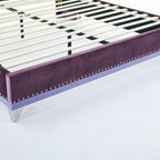 Christopher Knight Home Modern Velvet Wingback Tufted Platform Bed with Nailhead Trim and Silver Legs