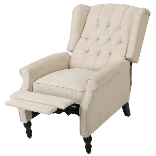 Christopher Knight Home Nicklaus Contemporary Tufted Upholstered Wingback Pushback Recliner with Nailhead, Light Beige