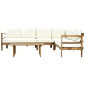 Christopher Knight Home Epiona Farmhouse Outdoor Acacia Wood 5-Seater Sectional Sofa Set with Water-Resistant Cushions, Beige/Light Brown