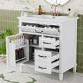 GDFStudio Bennett Modern 30-Inch Wood Freestanding Bathroom Vanity with Ceramic Sink, Flip Drawer, 2 Storage Drawers and Adjustable Shelf, White