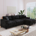GDFStudio Congreve Corduroy 114" L-Sectional Sofa with Storage Armrests, Black